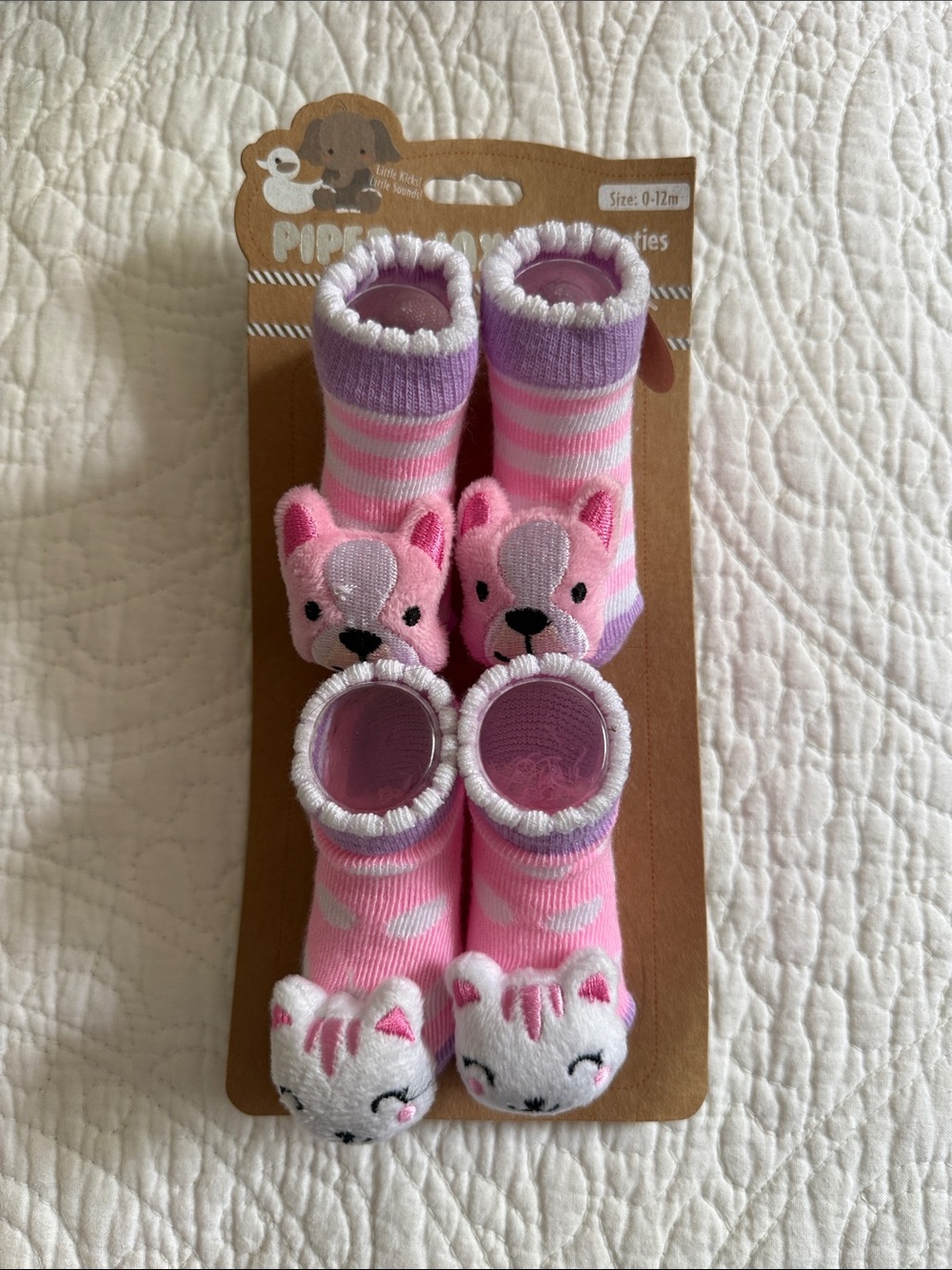 ✅Pink & Purple Kitty Non-Slip Baby Sock Booties - Pack of 2